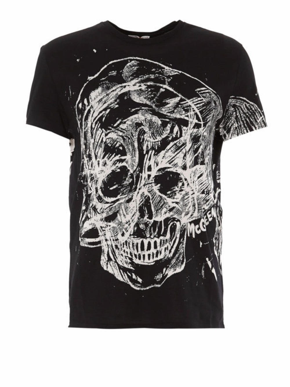 Alexander McQueen Black T-Shirt with White Skull Graphic